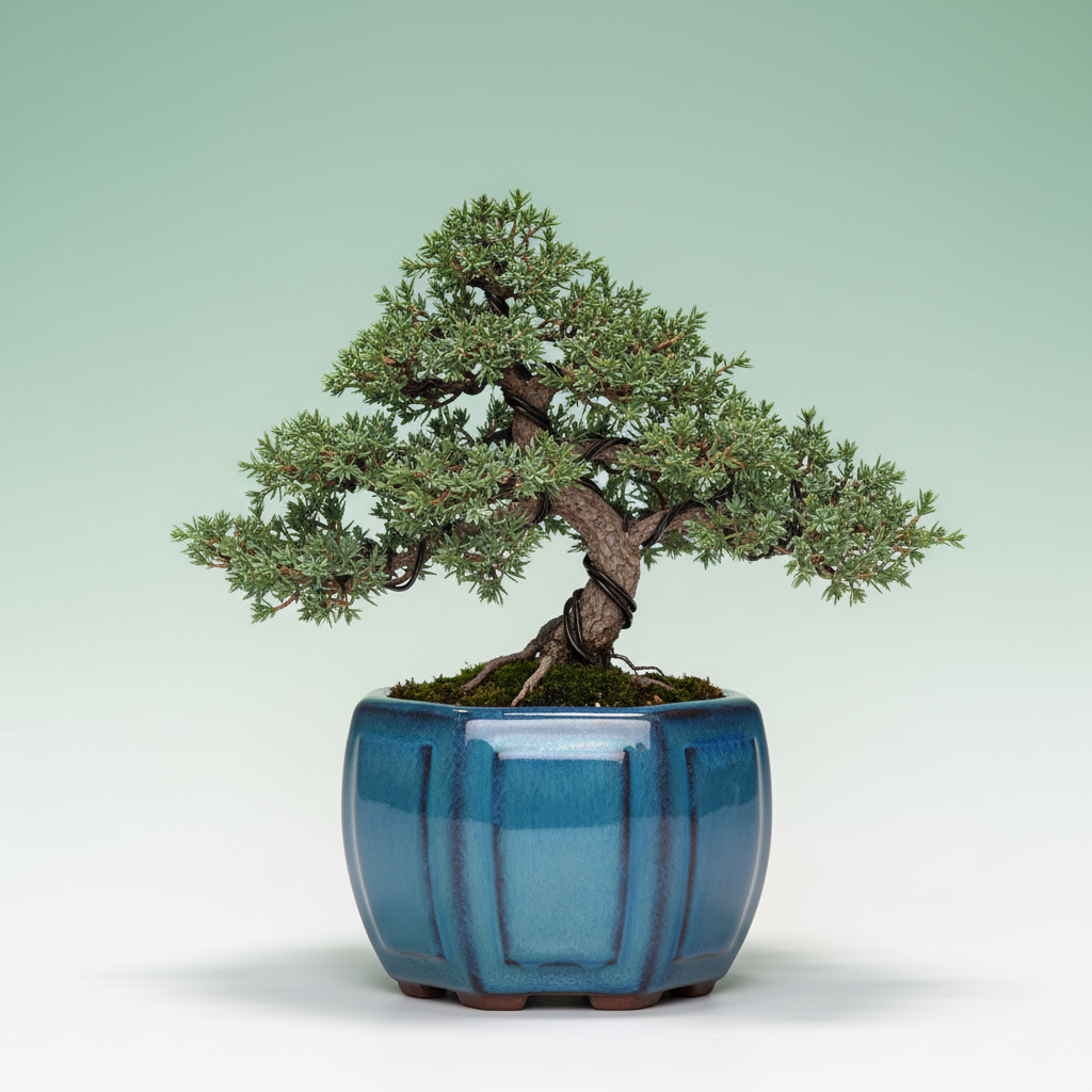 Maceta de bonsái hexagonal azul de cerámica, 8 cm, ideal para bonsáis mame y shohin.