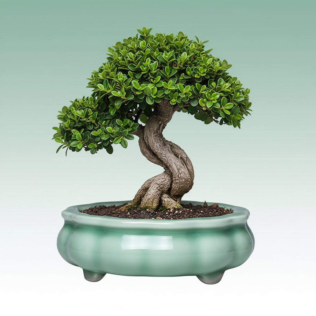 maceta bonsái redonda verde jade cerámica 10 cm